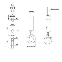 GeckoTeq Crochet à boucle autobloquant avec clip de sécurité - 20kg
