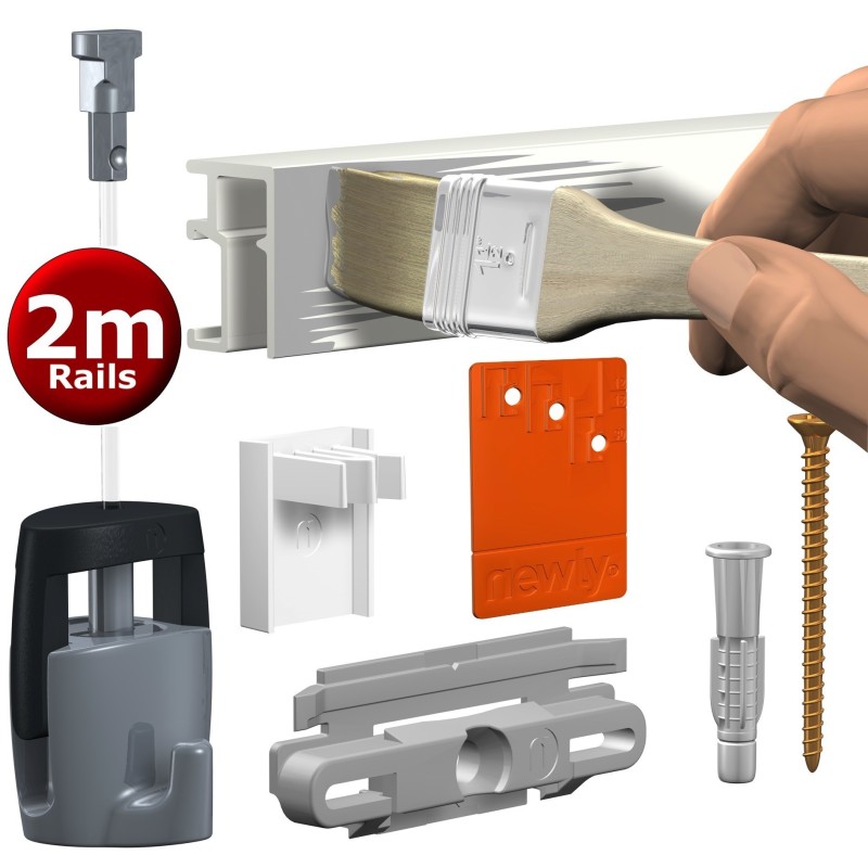 Newly R10 Rail Set - 2m +  2x Twister Perlon Wire & 1 x H100 Hook - 2 Endcaps & 6 Wallclips