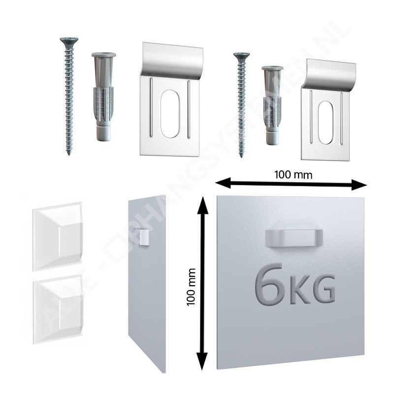 GeckoTeq Selfadhesive Mirror DiBond Wall set - 100x100 x2 - 2 wall hooks, 4 PVC Spacers and 1 Solvent Wipe Sachet